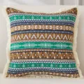 Amerikanischer Kissenbezug aus Baumwolle Leinen, Jacquard Ethno-Stil Sofakissen quadratisch. - 45*45cm (Ohne Kern) / Böhmisch Grün Kaffee