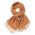 Écharpe unie en laine camel pour femme et homme, écharpe d'hiver chaude à franges, douce. - 100 % pure laine - Café au lait
