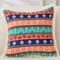 Böhmischer Baumwolle Leinen Kissenbezug mit Fransen, Vintage gewebtes Sofakissen für Wohnzimmer. - 45*45cm (Ohne Kern) / Böhmisch Orange Blau