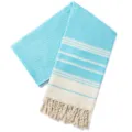 Turkse katoenen strandhanddoek jacquard geometrisch ruitjes design met franjes voor zomer. - Nieuw Turks ruitpatroon - hemelblauw