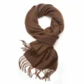 Écharpe d'hiver unie en laine et cachemire marron avec franges pour un style chaud et élégant - 100 % pure laine - Marron thé