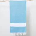 Blue diamond woven Turkish towel variant with tassels. Premium cotton beach blanket. - Sky Blue