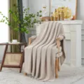Beige gebreide deken voor bank bed, gezellige zachte decoratieve plaid deken om te rusten. - Khaki