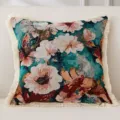 Dekorativer amerikanischer Vintage Jacquard Kissenbezug mit Fransen und Blumenmuster - 45*45cm (Ohne Kern) / Kapokblüte