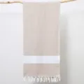 Turkish geometric diamond woven cotton beach blanket throw towel with elegant tassel decor - 100x180cm (380g) / Khaki