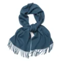 Écharpe d'hiver en laine bleue unie avec franges, accessoire unisexe chaud et élégant - 100% pure laine - Bleu gris