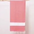 Turkish cotton beach towel with diamond jacquard pattern and fringes for summer travel. - Bright Red