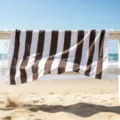 Grande asciugamano da spiaggia a righe marroni e bianche, telo mare in cotone con frange - Marrone / 70*140 + Nappe 10*2 [300 g]