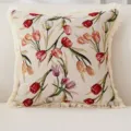 Amerikanischer Vintage-Baumwoll-Leinen-Kissenbezug mit Tulpen-Jacquard und Fransen. - 45*45cm (Ohne Kern) / Tulpe