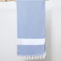 Blue diamond woven Turkish beach blanket with fringe variant showing intricate geometric jacquard. - Light Royal Blue