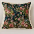 Vintage Blumen Kissenbezug mit Fransen, amerikanischer Landhausstil quadratischer Kissenbezug. - 45*45cm (Ohne Kern) / Blumen Schlafen Nie