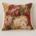 Amerikanischer Vintage Blumen Kissenbezug mit Fransenrand, ideal für Sofadekoration. - 45*45cm (Ohne Kern) / Ölgemälde Großes Blumenmuster