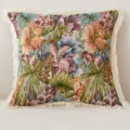 Amerikanischer Vintage Kissenbezug mit Blumen Jacquardmuster und schicken Fransenrändern. - 45*45cm (Ohne Kern) / Bunter Regenwald