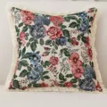 Amerikanischer Vintage Blumen Baumwolle Leinen Kissenbezug mit Fransen Sofakissen. - 45*45cm (Ohne Kern) / Rosen Blühen