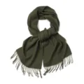 Écharpe en laine unie vert foncé pour automne hiver, écharpe chaude à franges. - 100 % pure laine - Vert armée