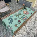 Woven camping table runner jacquard green blanket for outdoor picnic party decoration. - Table Runner - Green Campfire