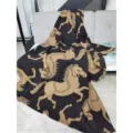 Woven jacquard horse pattern throw blanket cozy soft wool sofa blanket and warm shawl. - Black Warm Yellow Horse