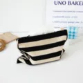 Bolsa de pañuelos de punto a rayas blancas y negras, bolsa de almacenamiento de algodón para mesa. - Rayas Blanco y Negro