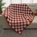Red and white checkered blanket, cozy knitted throw blanket for sofa, home decor textile detail. - 80*100 380g / Checkerboard - Brick Red