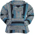 Sweat à capuche Baja tissé rayé pour homme avec cordon et poche avant style décontracté - Bleu clair