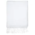 White Turkish beach towel close-up, woven fabric detail with delicate bottom fringe tassels. - 90*180cm / White