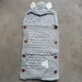 Grey knit baby sleeping bag with cute ears, warm infant anti-kick blanket swaddle wrap - Light Gray