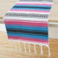 Mexican Style Woven Table Runner Colorful Striped Tassel Boho Dining Table Decor - 35*210 + Tassels 10*2 - 200g / Mexican Geometric Table Runner - Rose Blue