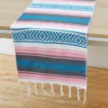 Runner da tavola geometrico a righe in stile messicano con nappe per decorazione - Runner da tavolo geometrico messicano - Rosa e grigio