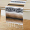 Cammino da Tavola Tessuto Bohemien Tovaglia Geometrica a Righe con Nappe per Feste - Runner da tavolo geometrico messicano - Cachi e cammello