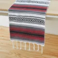 Runner da tavola intrecciato stile messicano a righe geometriche con nappe 35x180cm - Runner da tavolo geometrico messicano - Rosso vino