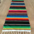 Mexican table runner colorful striped blanket traditional woven picnic cloth with fringes. - Mexican Blanket - Black