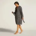 Cardigan da donna con stampa leopardata morbido soffice accappatoio in pile con cintura - Accappatoio leopardato - Grigio marrone