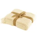 Detailed view of a cozy beige knitted blanket featuring elegant tassels and a neat brown ribbon tie. - 130x170cm (500g) / Beige