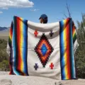Detailed shot of bohemian outdoor picnic blanket with vibrant diamond pattern and fringes. - 35x215cm / Diamond 1# Multi-White