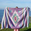 Bohemian Mexican woven blanket, vibrant geometric diamond pattern beach blanket for outdoor. - 160x215cm / Diamond 3# Lavender