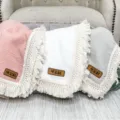 Double layer gauze baby blanket with fringe and custom tag, soft swaddle wrap for newborns. - 68x85cm-200g / White