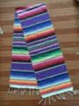 Vibrant Mexican serape blanket colorful striped woven cotton camping blanket and table runner. - Purple