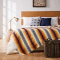 Couverture mexicaine tissée à la main avec rayures géométriques colorées franges canapé lit - MC jaune orange