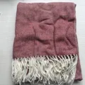 Red white herringbone throw blanket with fringe knitted acrylic couch cover home decor. - Big Wave Pattern - Wine Red