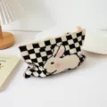 Fundas de punto para caja de pañuelos con cuadro ajedrezado negro blanco y conejo para hogar. - Conejo