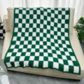 Green and white checkered knit blanket soft cozy flannel throw blanket for sofa bed living room - 80*100 380g / Checkerboard-Green