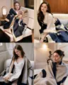 Luxurious merino wool throw blanket with exquisite jacquard woven design for ultimate cozy comfort. - 130x200cm / Blue + Beige