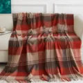 Klassische rotbraune Karo Wolldecke Wohndecke für gemütliches Sofa und Wohnzimmer Bett. - Beige-rotes Karo