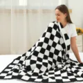 Black and white checkered fleece blanket, soft throw blanket for couch and bed daily use. - 80*100 380g / Checkerboard - Black & White