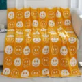Gemütliche orange Decke mit weißem Smiley-Muster, weiche Sofadecke für das Wohnzimmer. - Gelb