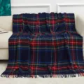 Klassische Karierte Wolldecke Weiche Kuscheldecke Sofa Wohndecke Reise Decke Flanell Stil - Navy Kariert