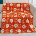 Oranger Kuscheldecke Strick Decke mit Smiley Gesicht Muster, weiche Flauschige Sofadecke - 150*200cm / Orange