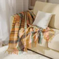 Chenille sofa blanket throw bohemian herringbone woven blanket for living room home decor - Colorful Herringbone - Orange Yellow