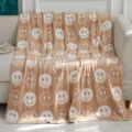 Gemütliche braune Fleecedecke mit einem süßen weißen Smiley-Muster für das Sofa. - 150*200cm / Khaki