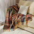 Chenille throw blanket boho style multicolored herringbone pattern sofa blanket cozy home decor - Colorful Herringbone - Red Green